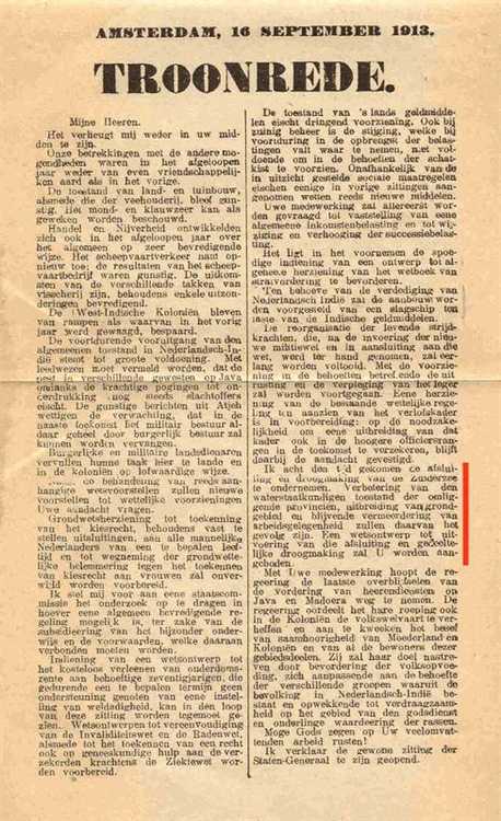 De eerste pagina uit de Troonrede van 1916