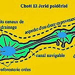 Schematische weergave van de ingepolderde Chott El Jerid