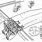 Schematic representation of a dam in a creek made of mangrove trunks