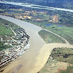 Village at the confluence of two rivers