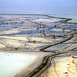 Flooded polder on the Caspian Sea where oil was previously extracted