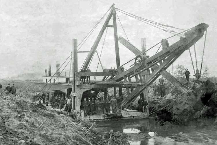 Excavation of a canal for the Pitt Polder during the reclamation in 1909 (source: Pitt Meadows).