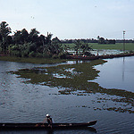 Traditional ship and landscape in Kuttanad region